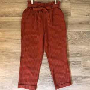 Sienna Sky Orange Paper Bag Pants w/ White Stripes